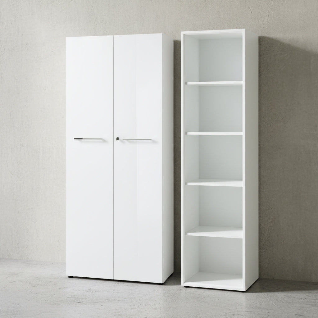 Büro-Set 2-teilig - Schrank Regal 5 OH - Glas Front Modern