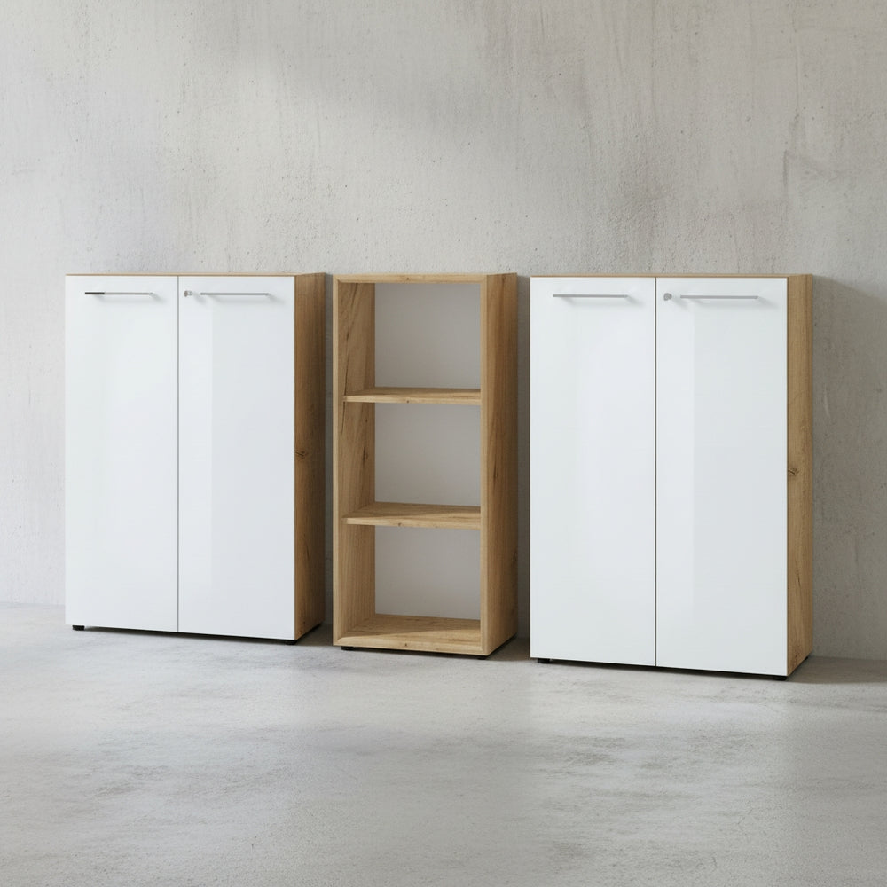 Büro-Set 2 Kommode &amp; Regal - Glas Front Abschließbar Büro_