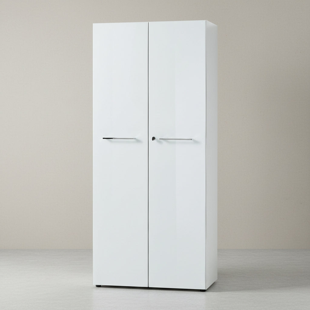 Aktenschrank Set 3-teilig Schrankwand Weiß | 5 Ordnerhöhen | 2 Schrank Abschließbar & Regal | Glasfront Soft-Close | Serie MUENCHEN Kadima Design