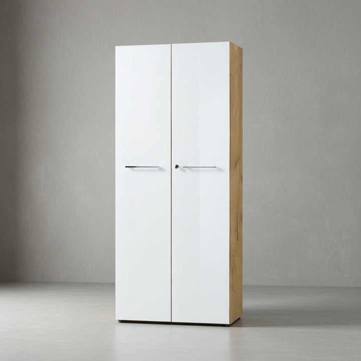 Büro-Set MUENCHEN 3-teilig | 240cm breit Glasfront | 2 Schrank Abschließbar &amp;amp; Regal | Chalet-Eiche-Nb./Weiß_