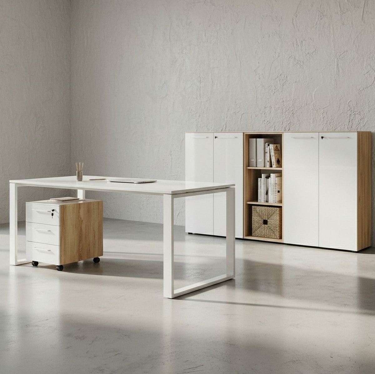 Büro-Set 5-teilig - Glasfront Soft-Close Modern Büromöbel_