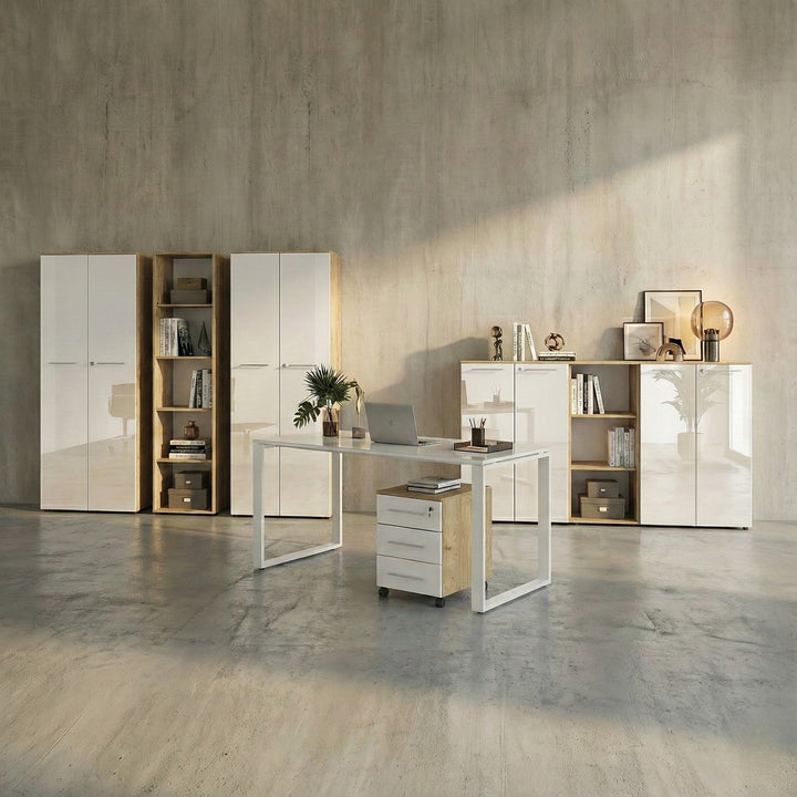 Büro-Set 8-tlg - Glas Abschließbar Modern Büromöbel_