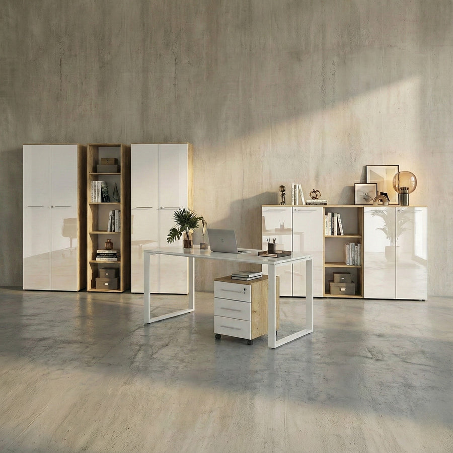 Büro-Set 8-tlg - Glas Abschließbar Modern Büromöbel_