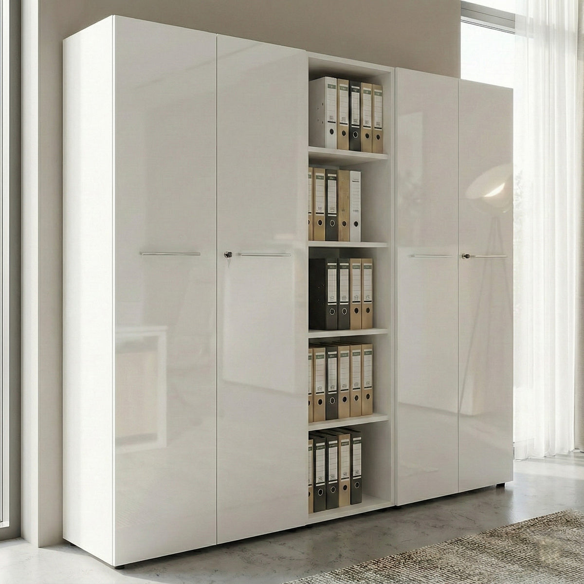 Büro-Set MUENCHEN 8-teilig Weiß | Glas & Abschließbar & Soft-Close_