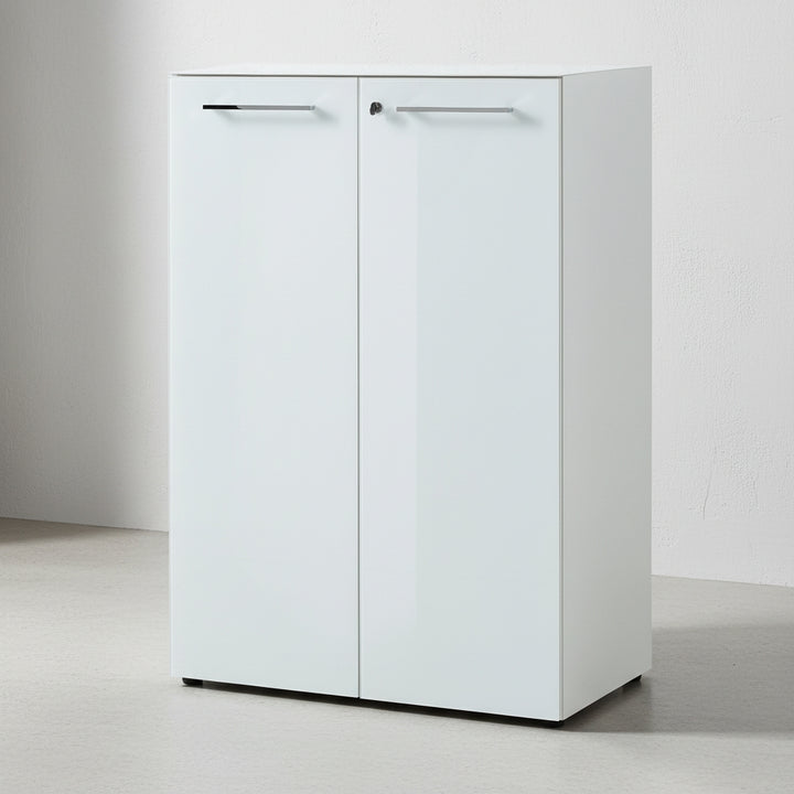 Büro-Set 8-tlg Komplettbüro MUENCHEN Weiß | Schreibtisch - 6 Schränke - Container | Glasfront Soft-Close Abschließbar | Made in Germany | Kadima Design_