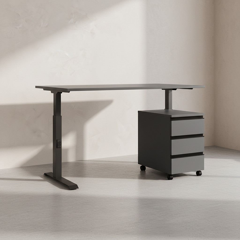 Büro Set 2-teilig | Schreibtisch 140x80cm & Rollcontainer Graphit | Einstellbar 68-91 cm & Soft-Close | Made in Germany "Stuttgart" Kadima Design