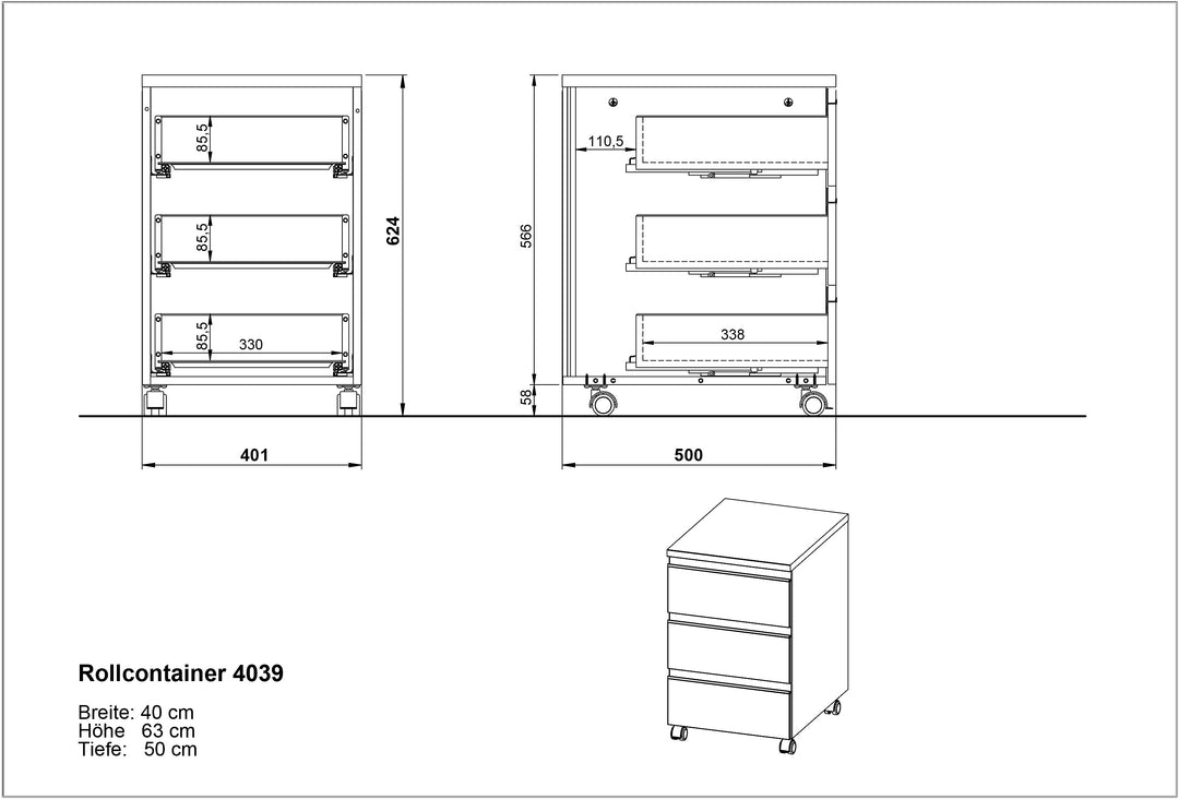 Büro Set 2-teilig | Schreibtisch 140x80cm &amp; Rollcontainer Graphit | Einstellbar 68-91 cm &amp; Soft-Close | Made in Germany "Stuttgart" Kadima Design_
