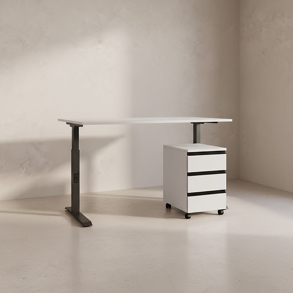 Büro-Set - Schreibtisch &amp; Rollcontainer - Einstellbar 68-91 cm_