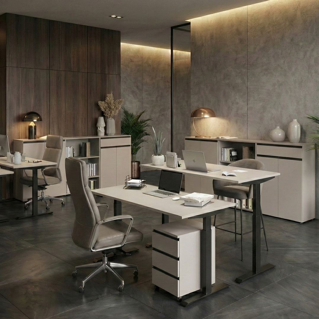 Büro-Set - Schreibtisch &amp; Rollcontainer - Einstellbar 68-91 cm_