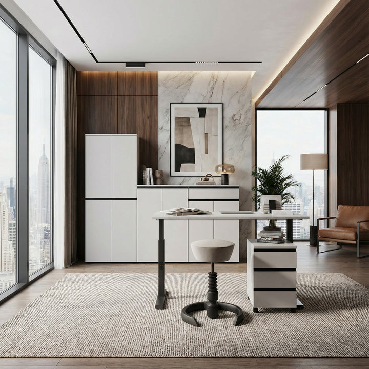 Büro Set 2-teilig | Schreibtisch 140x80cm &amp;amp; Rollcontainer Greige/Schwarz | Einstellbar 68-91cm &amp;amp; Soft-Close | Made in Germany Kadima Design_