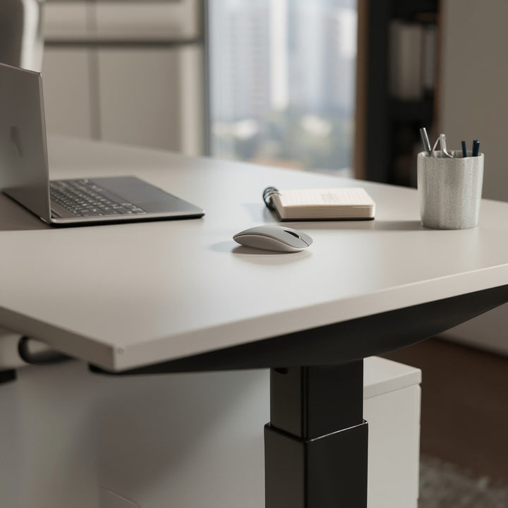 Büromöbel Set 2-teilig | Schreibtisch 140x80cm &amp;amp; Rollcontainer Greige/Schwarz | Einstellbar 68-91 cm &amp;amp; Soft-Close_