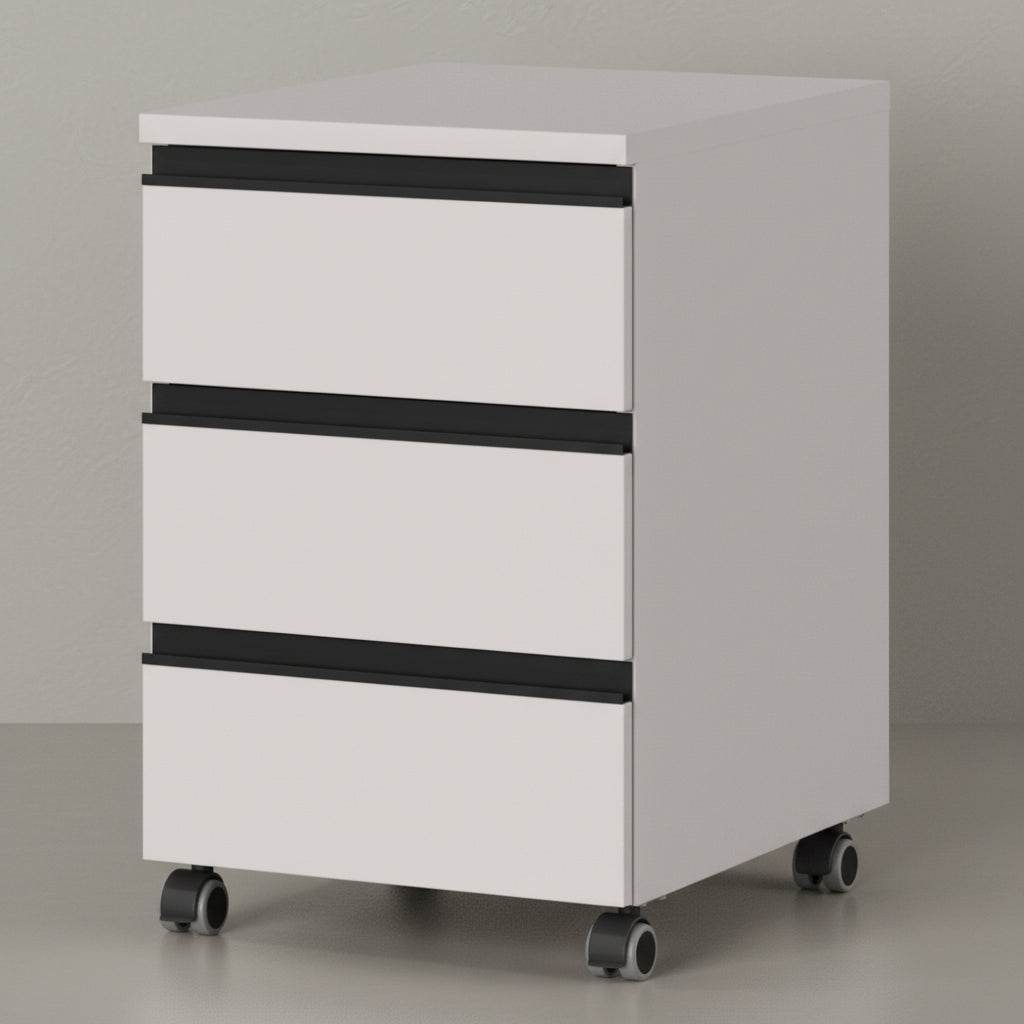 Büro Set 2-teilig | Schreibtisch 140x80cm & Rollcontainer Greige/Schwarz | Einstellbar 68-91cm & Soft-Close | Made in Germany Kadima Design_