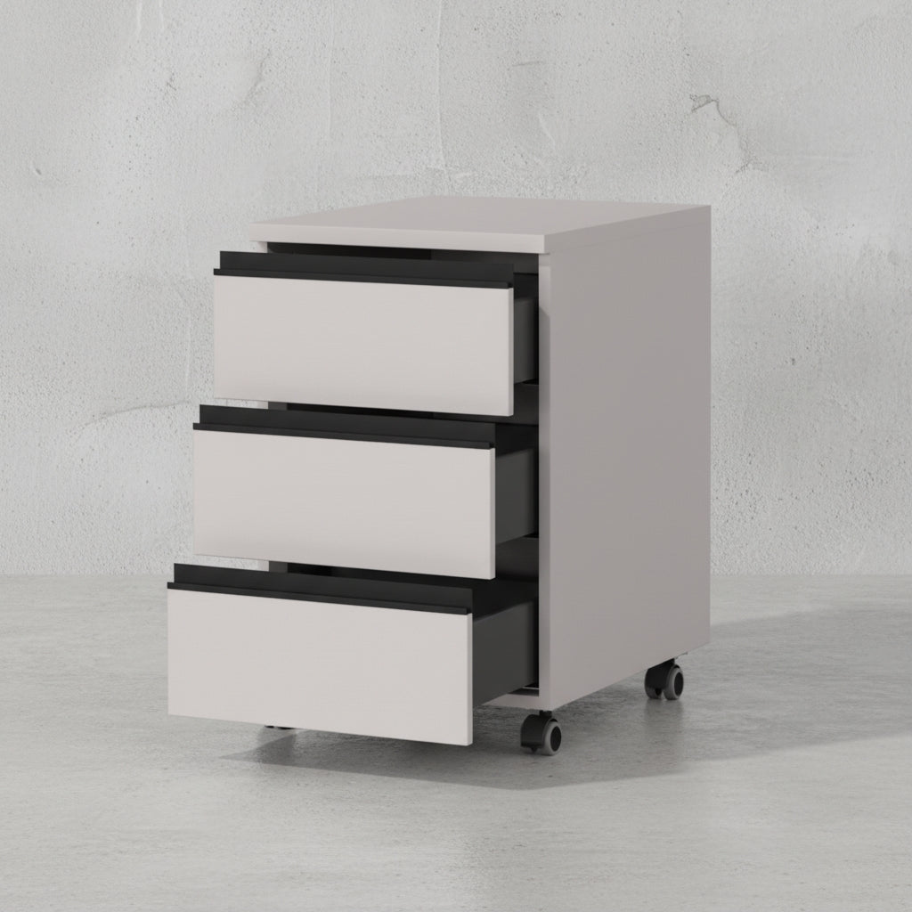 Büromöbel Set 2-teilig | Schreibtisch 140x80cm &amp; Rollcontainer Greige/Schwarz | Einstellbar 68-91 cm &amp; Soft-Close_