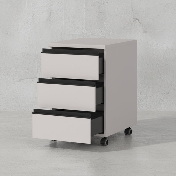 Büromöbel Set 2-teilig | Schreibtisch 140x80cm &amp;amp; Rollcontainer Greige/Schwarz | Einstellbar 68-91 cm &amp;amp; Soft-Close_