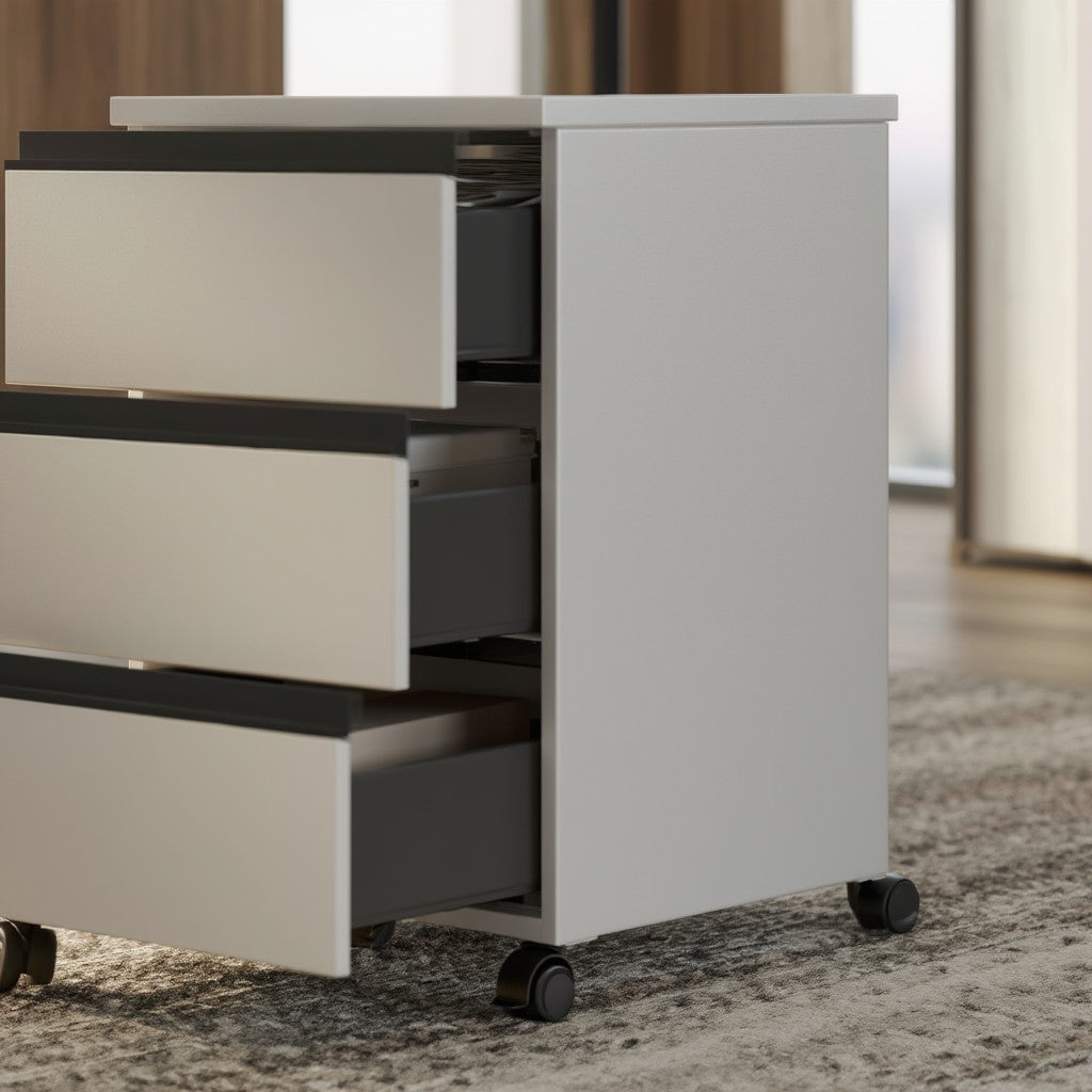 Büro Set 2-teilig | Schreibtisch 140x80cm &amp; Rollcontainer Greige/Schwarz | Einstellbar 68-91cm &amp; Soft-Close | Made in Germany Kadima Design_