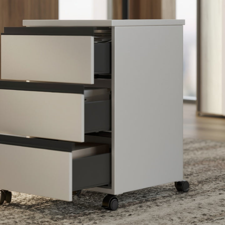 Büro Set 2-teilig | Schreibtisch 140x80cm &amp;amp; Rollcontainer Greige/Schwarz | Einstellbar 68-91cm &amp;amp; Soft-Close | Made in Germany Kadima Design_