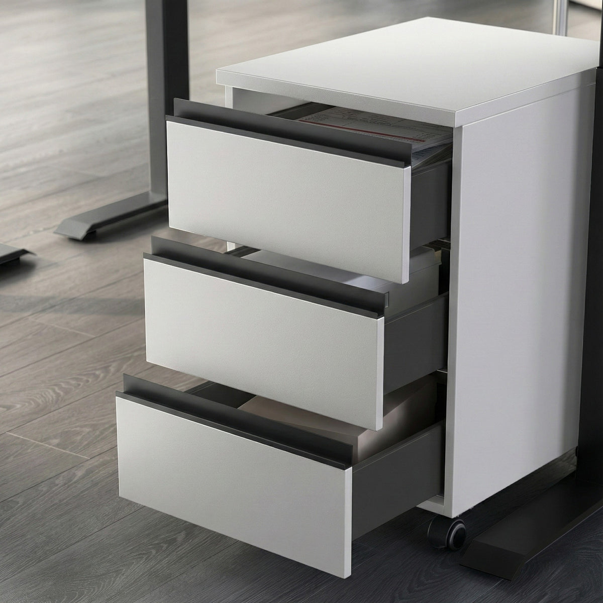 Büro Set 2-teilig | Schreibtisch 140x80cm & Rollcontainer Greige/Schwarz | Einstellbar 68-91cm & Soft-Close | Made in Germany Kadima Design_