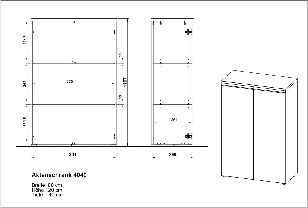 Büro-Set 3-teilig - Aktenschrankwand Soft-Close Modern Büromöbel_
