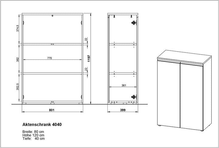 Büro-Set 3-teilig - Aktenschrankwand Soft-Close Modern Büromöbel_