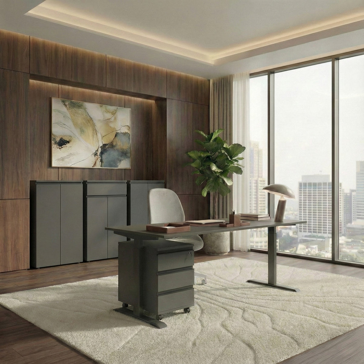 Büroschrank Set 3-teilig | Aktenschrankwand mit Schublade & Soft-Close | Büromöbel Komplettset 240x120x40 cm Graphit  | Made in Germany Kadima Design