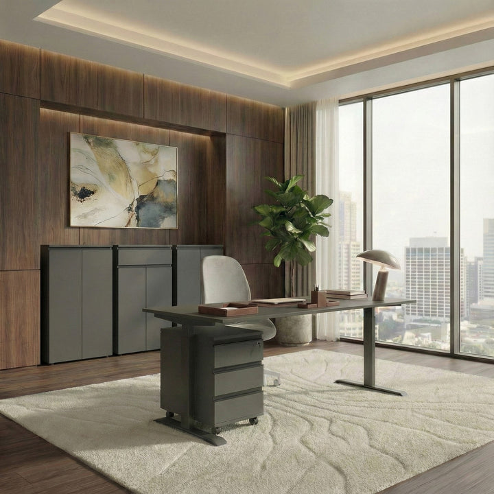 Büroschrank Set 3-teilig | Aktenschrankwand mit Schublade &amp;amp; Soft-Close | Büromöbel Komplettset 273x120x40 cm Graphit  | Made in Germany Kadima Design_