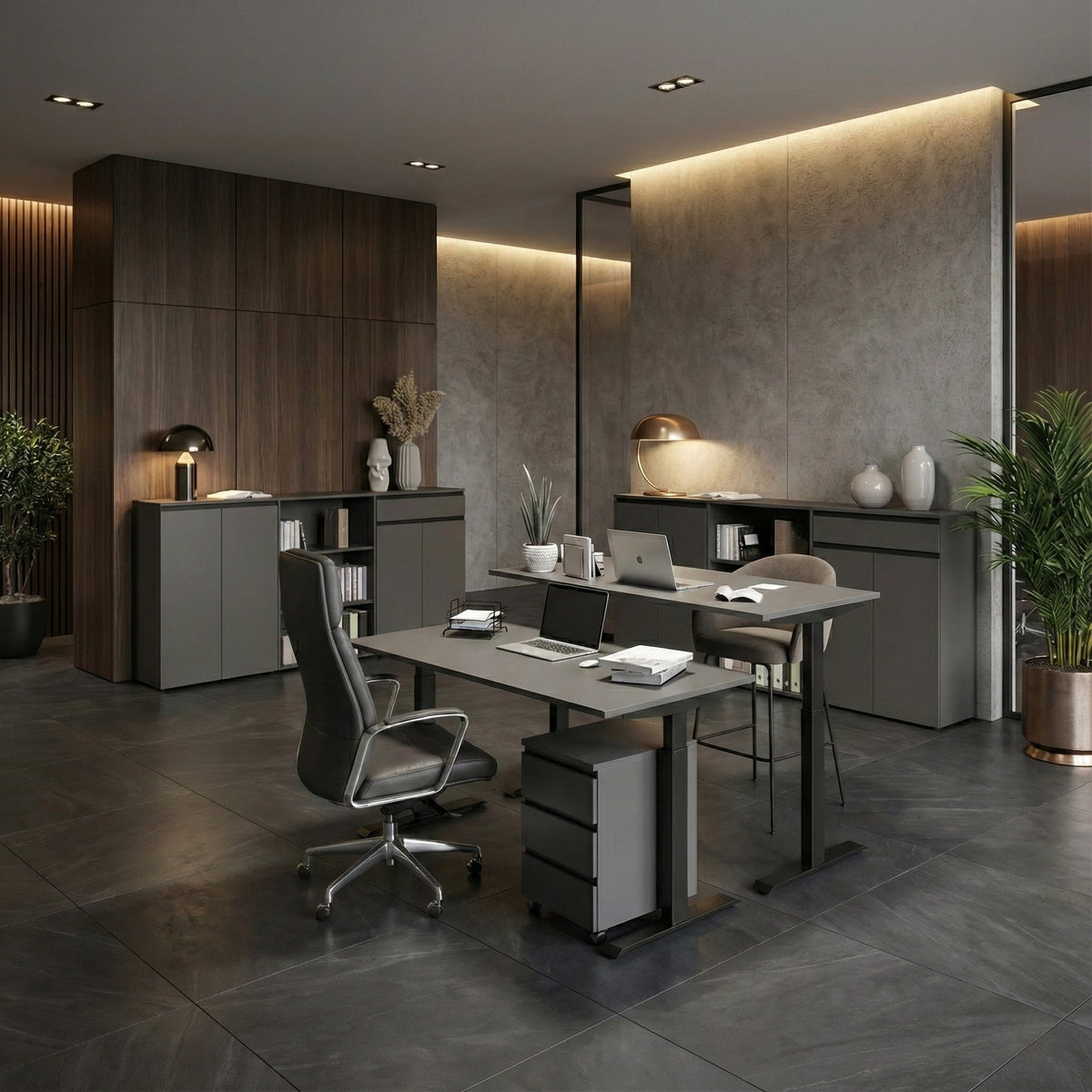 Büro-Set "Stuttgart" 3-teilig Soft-Close Graphit 243x120cm