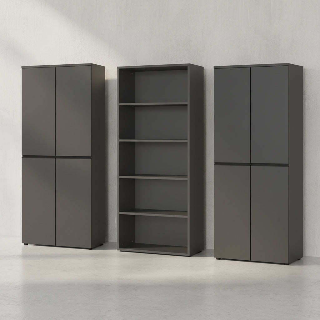 Büro-Set XL Schrankwand Soft-Close Graphit Aktenschrank Büromöbel_