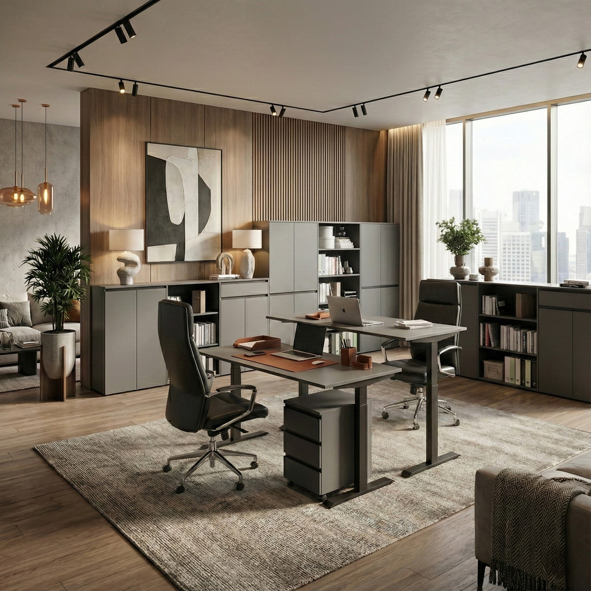 Büro-Set XL Schrankwand Soft-Close Graphit Aktenschrank Büromöbel_