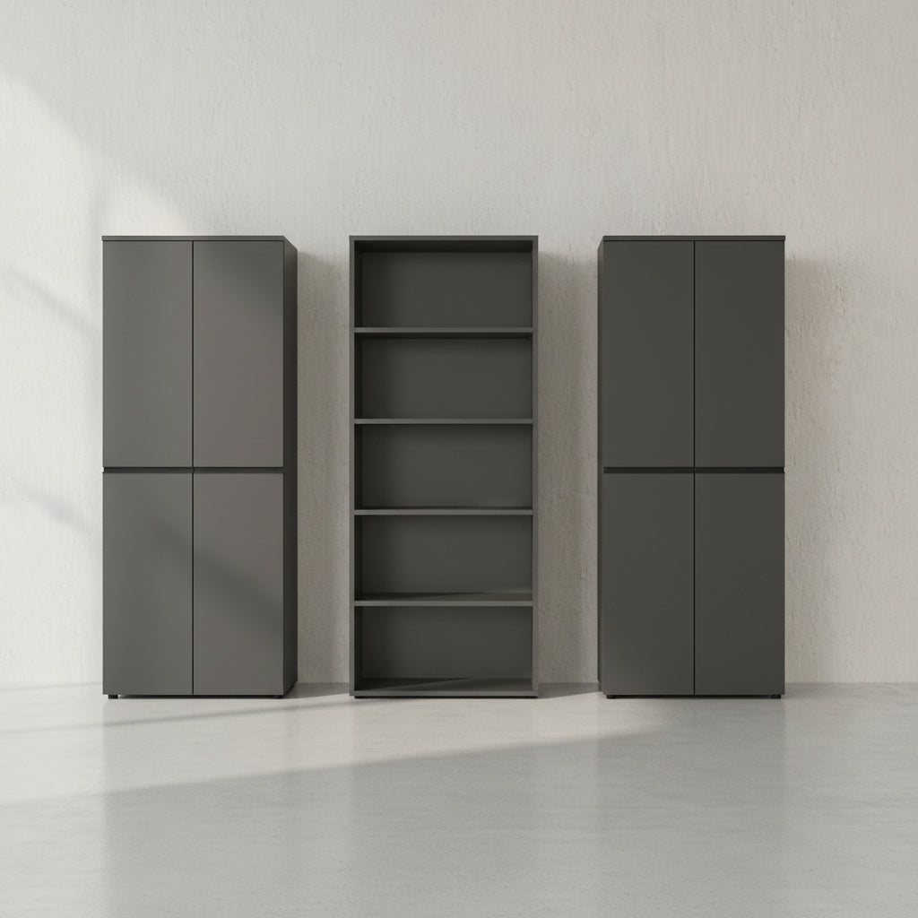 Büro-Set XL Schrankwand Soft-Close Graphit Aktenschrank Büromöbel