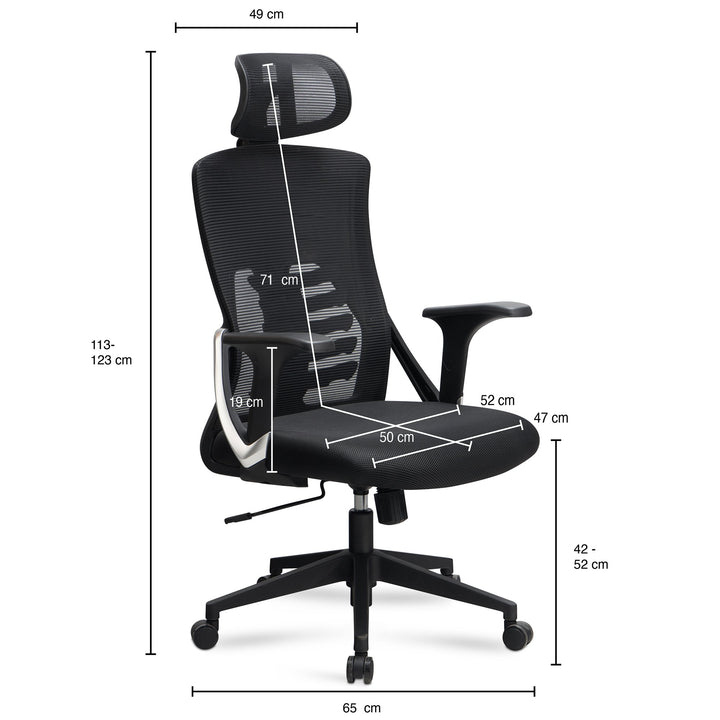 Drehstuhl mit verstellbarer Sitzhöhe 42-52 cm - ergonomischer Kopfstütze und Mesh-Gewebe für kühlen Sitzkomfort von Kadima Design_