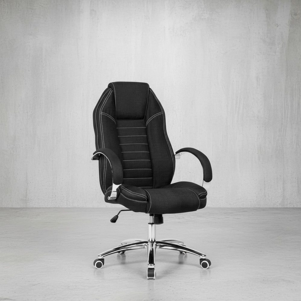 Bürodrehstuhl Jeansoptik_ Modernes Design_ weiche Polsterung_ Wippmechanik_ Nacken- und Kopfunterstützung_ großes Fußkreuz_ 120 kg Belastbarkeit - KADIMA DESIGN_Größe_ 69x65x122 cm_