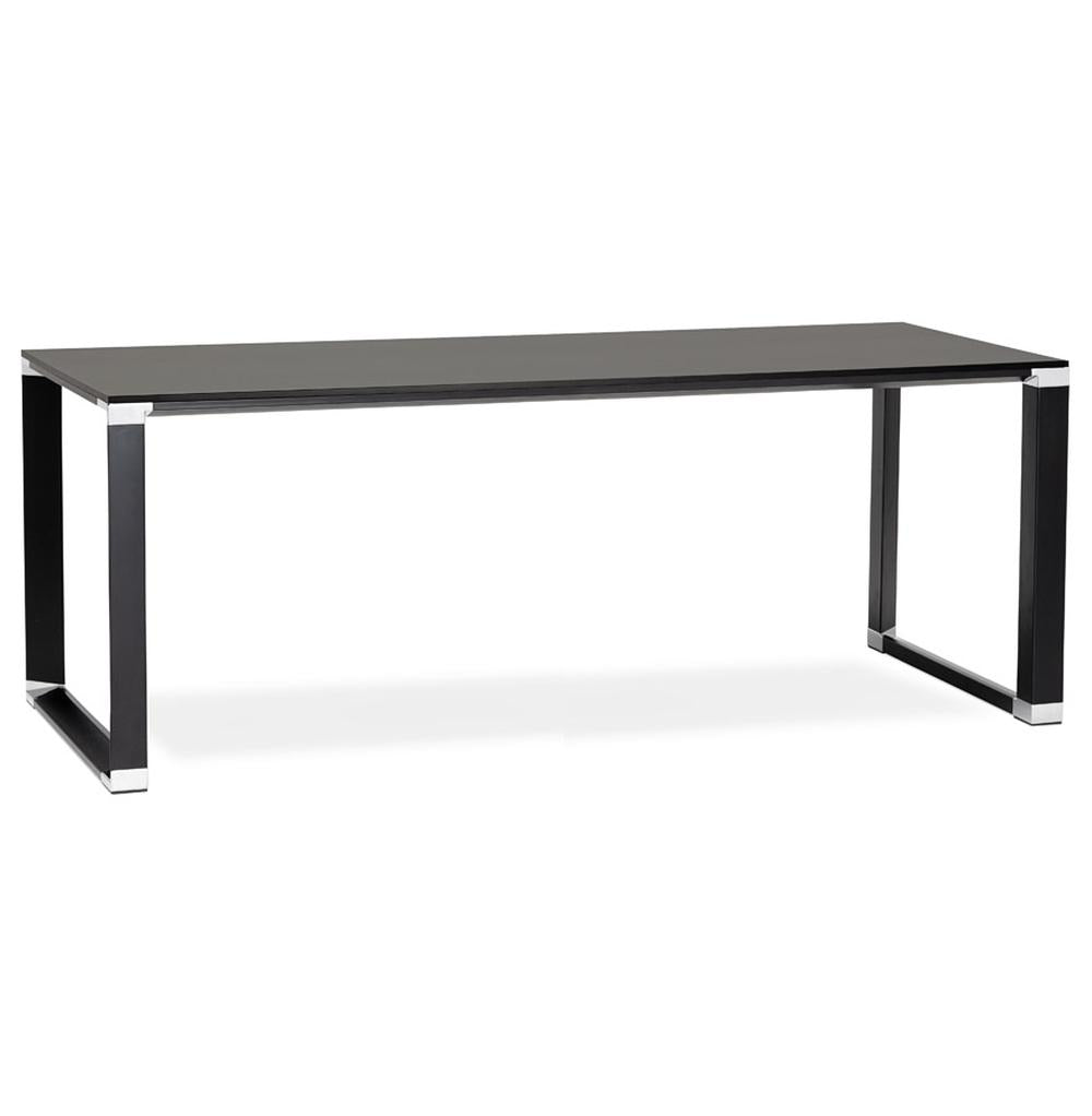 Schwarzer Schreibtisch - 200x100cm große Arbeitsfläche - minimalistisches Design mit Chromakzenten - ideal für moderne Büros - Kadima Design_