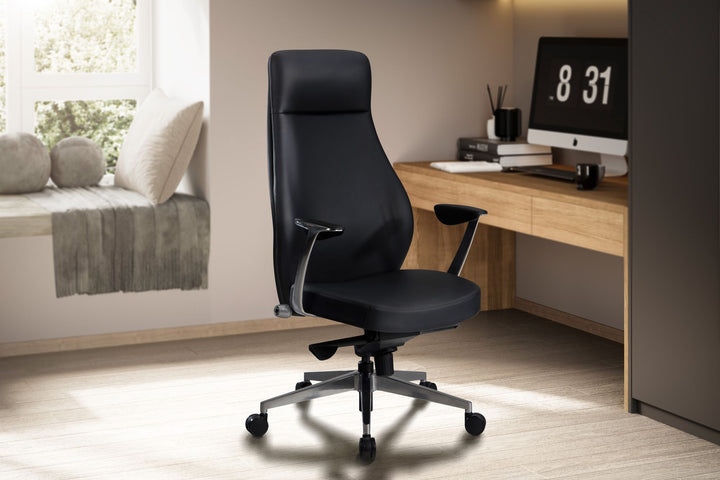 Bürostuhl Kunstleder-Bezug Schreibtischstuhl bis 120 kg - Design Chefsessel höhenverstellbar - Drehstuhl ergonomisch mit Armlehnen &amp;amp; hoher Rückenlehne - Wippfunktion_