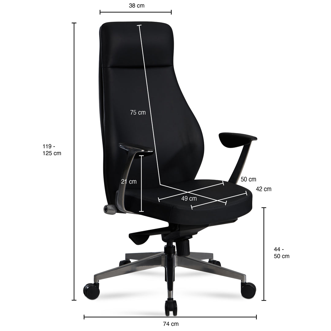 Bürostuhl Kunstleder bis 120 kg mit Wippmechanik, Armlehnen und hoher Rückenlehne, Schwarz 74x74x125 cm