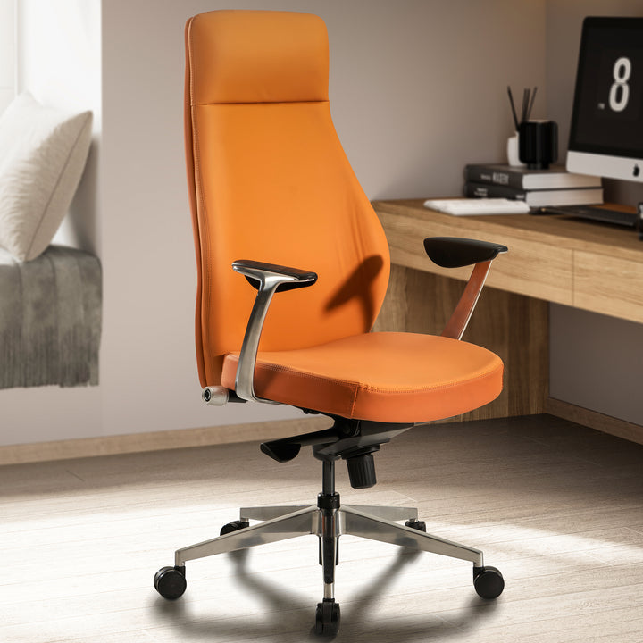 Bürostuhl Kunstleder-Bezug Schreibtischstuhl bis 120 kg - Design Chefsessel höhenverstellbar - Drehstuhl ergonomisch mit Armlehnen &amp;amp; hoher Rückenlehne - Wippfunktion_