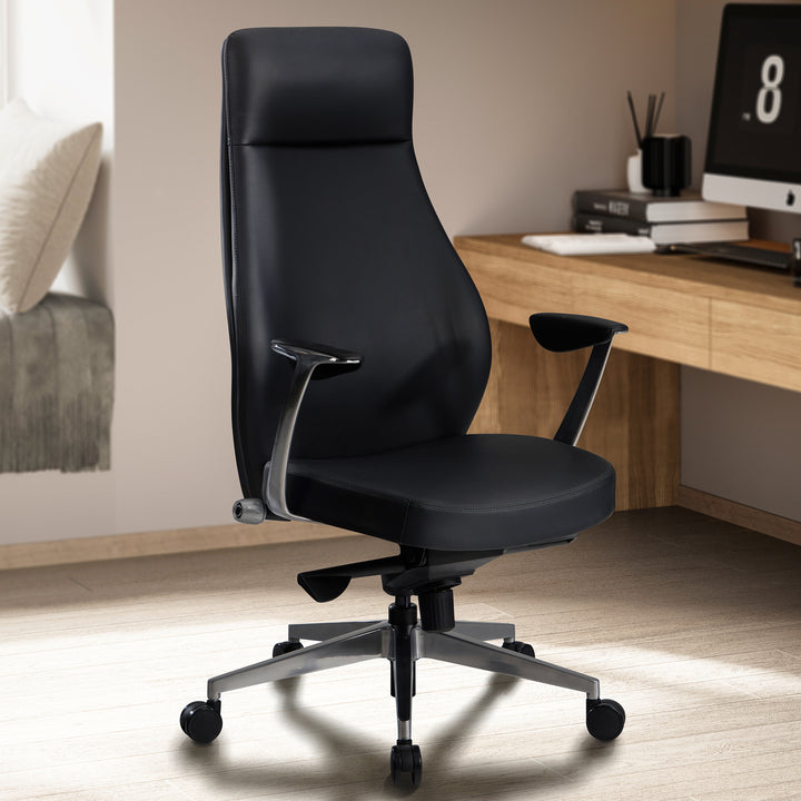 Bürostuhl Kunstleder-Bezug Schreibtischstuhl bis 120 kg - Design Chefsessel höhenverstellbar - Drehstuhl ergonomisch mit Armlehnen &amp;amp; hoher Rückenlehne - Wippfunktion_