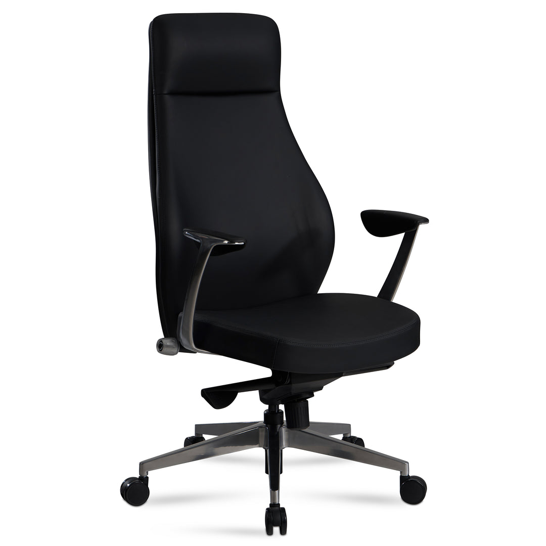 Bürostuhl Kunstleder bis 120 kg mit Wippmechanik, Armlehnen und hoher Rückenlehne, Schwarz 74x74x125 cm