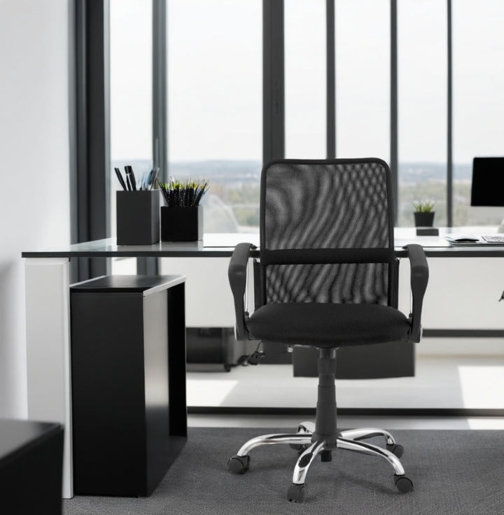 Computerstuhl mit ergonomischer Rückenlehne 52 cm hoch - Komfort-Polsterung und Metallgestell in Schwarz-Silber von Kadima Design_