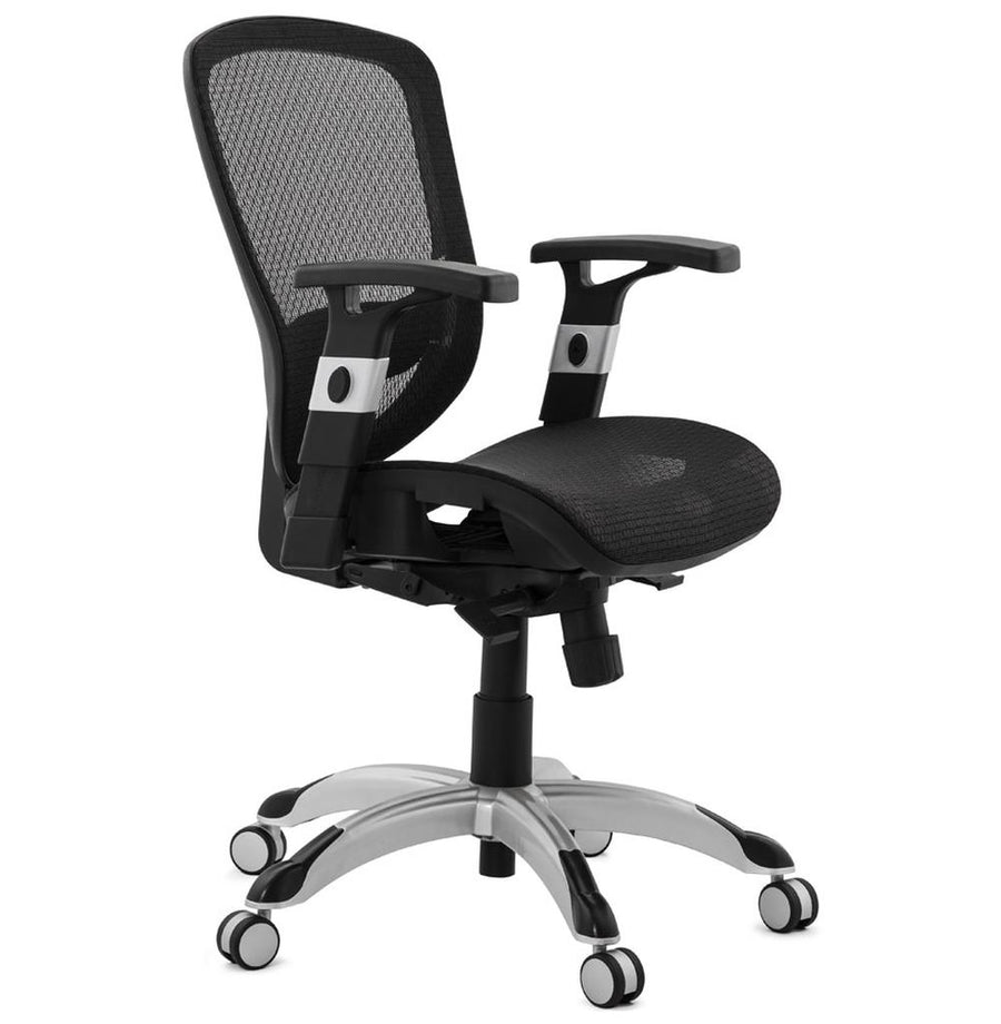 Ergonomischer Bürostuhl MORELI mit schwarzem Mesh-Bezug - verstellbarer Kopfstütze und Synchronmechanik für dynamisches Sitzen von Kadima Design_