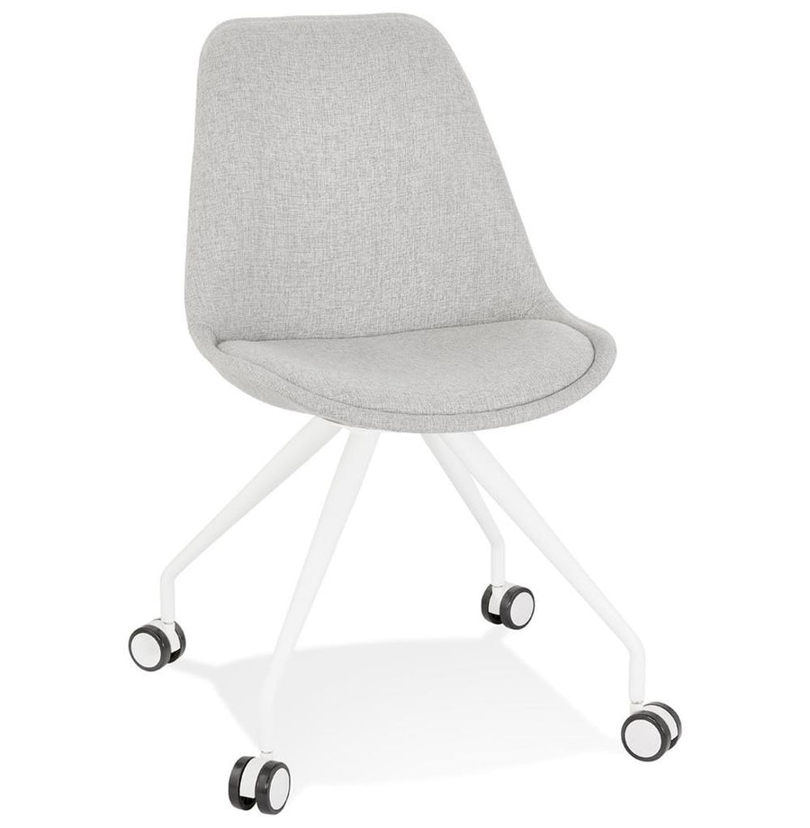 Grauer Bürostuhl von Kadima Design mit weißem Metallgestell - ergonomischer Sitzfläche und Rollen für dynamisches Arbeiten_