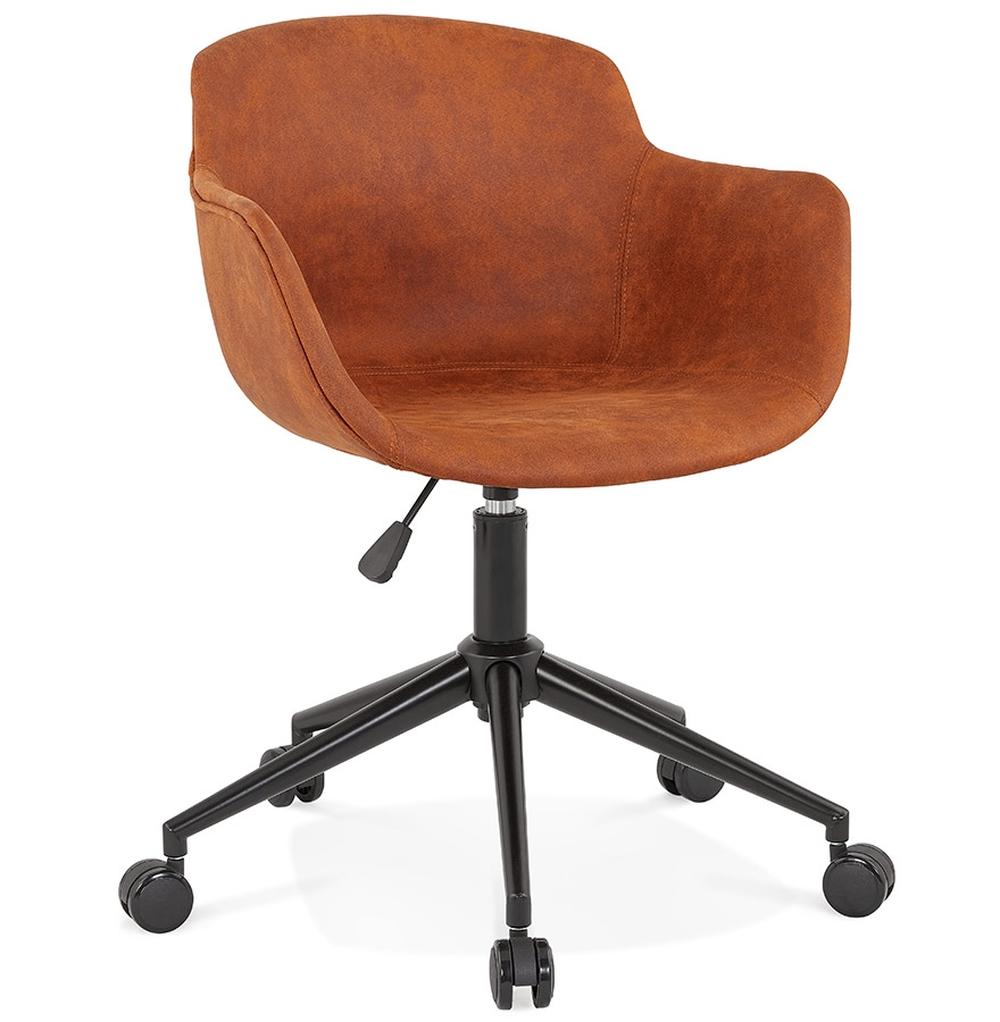 Ergonomischer Bürostuhl mit cognacbraunem Mikrofaser-Bezug - höhenverstellbarer Drehstuhl für Home-Office von Kadima Design_