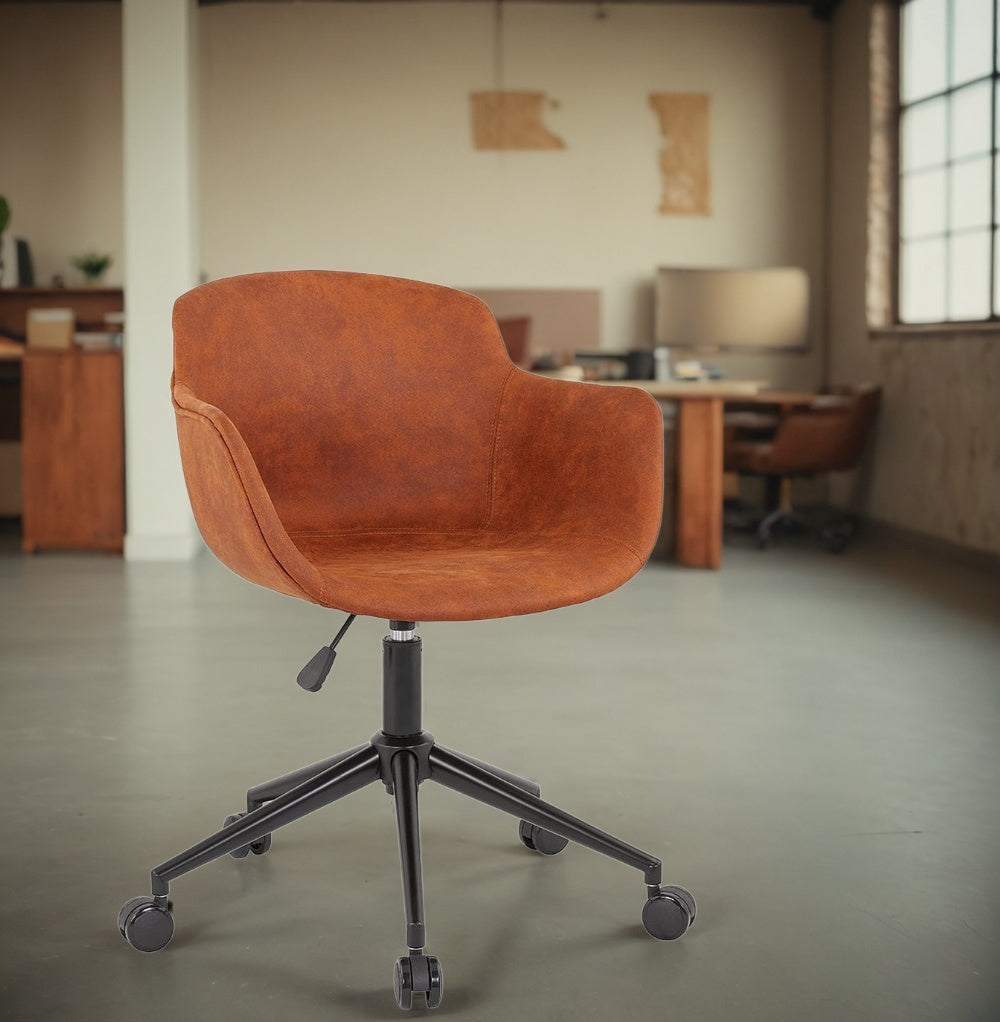 Ergonomischer Bürostuhl mit cognacbraunem Mikrofaser-Bezug - höhenverstellbarer Drehstuhl für Home-Office von Kadima Design_