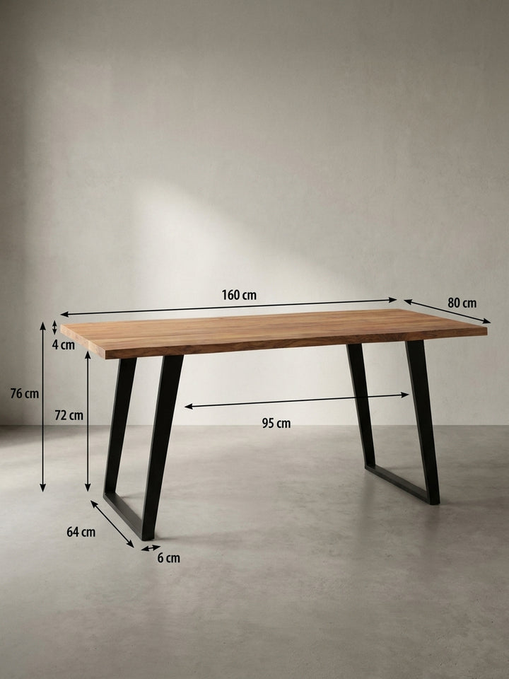 Technische Zeichnung des Schreibtisches mit exakten Maßen: Länge 160 cm, Tiefe 80 cm, Höhe 76 cm, ideal für die Planung des Platzbedarfs im Homeoffice._