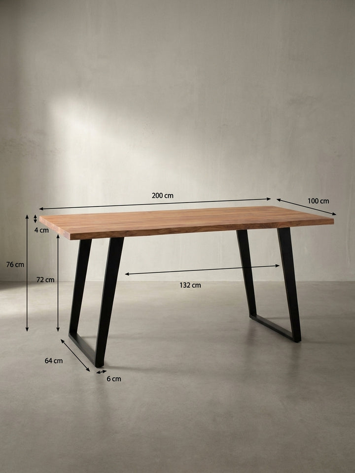 Technisches Maßbild des Schreibtisches mit den genauen Abmessungen: 200x100x76 cm für die Raumplanung._