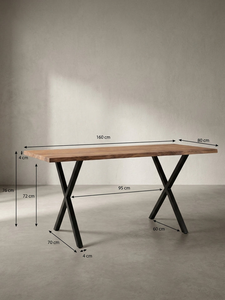 Skizze des Schreibtisches mit exakten Maßen: Länge 160 cm, Tiefe ca. 80 cm und Höhe 76 cm, ideal zur Raumplanung im Homeoffice._