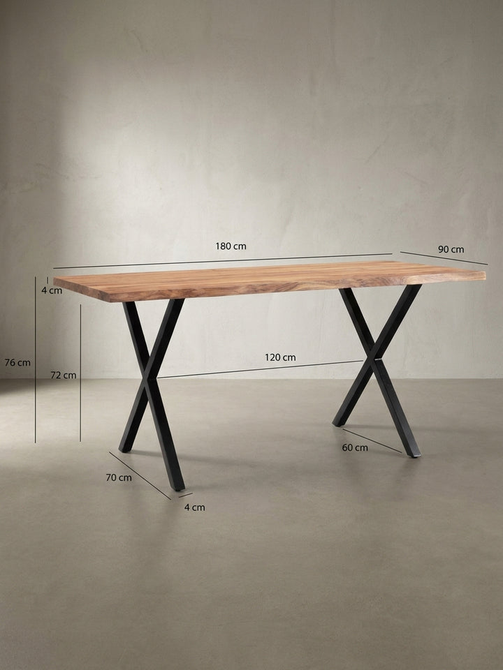 Technisches Maßbild des Schreibtisches mit genauen Abmessungen: Breite 180 cm, Tiefe ca. 90 cm und Höhe 76 cm für die perfekte Raumplanung._