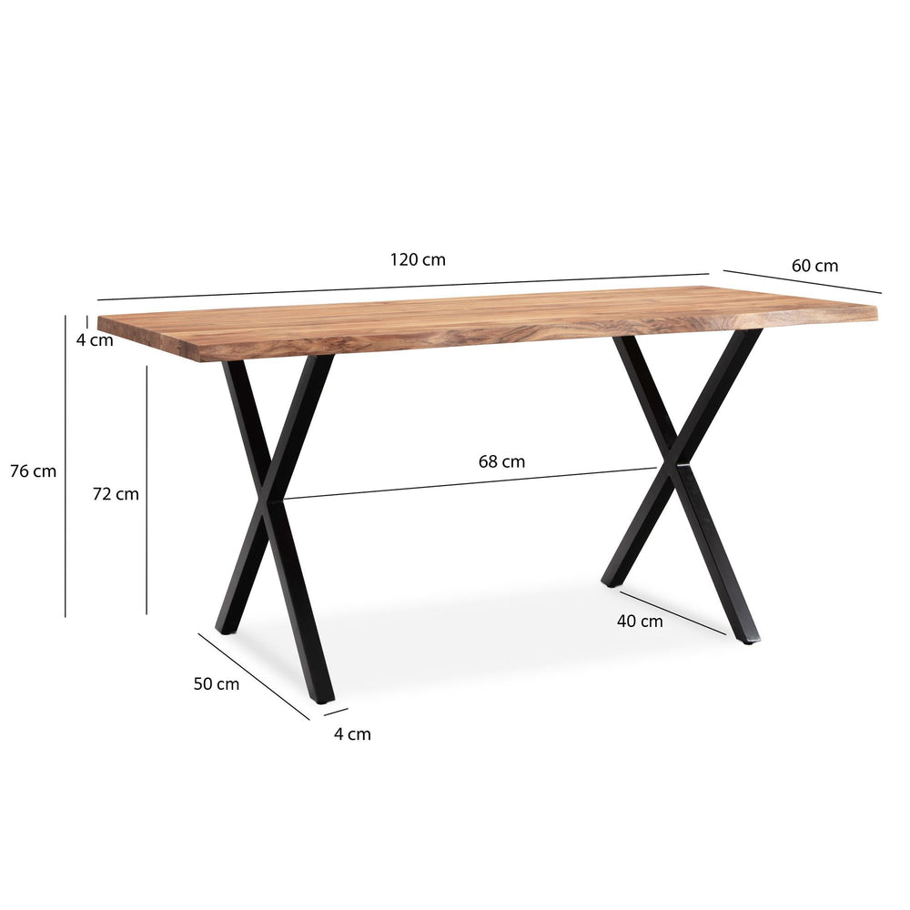 Arbeitstisch kompakt mit Akazienholz Tischplatte und X-Gestell für Mini Office von Kadima Design_