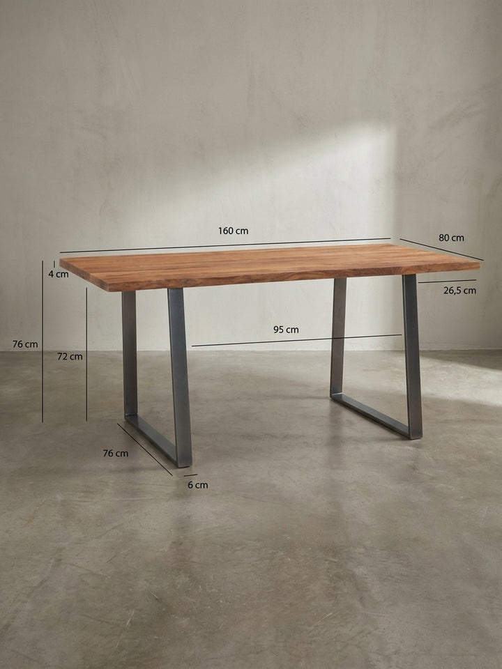 Technisches Maßbild des Schreibtisches mit genauen Abmessungen: Breite 160 cm, Tiefe ca. 80 cm, Höhe 76 cm für die Raumplanung._