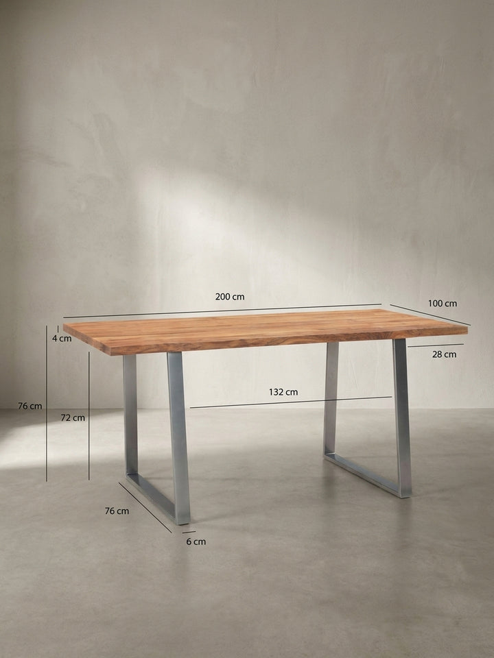 Technisches Maßbild des Schreibtisches mit exakten Abmessungen: Breite 200 cm, Tiefe 100 cm und Höhe 76 cm für die Raumplanung._
