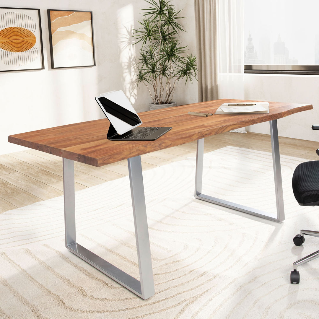 Bürotisch kompakt mit Akazienplatte und Chromgestell für Home Office von Kadima Design_